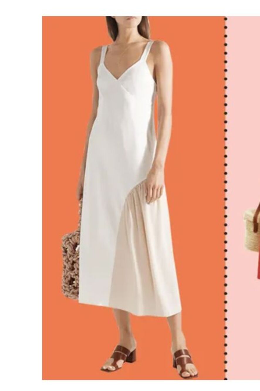 Tibi Faille Silk Midi Slip Dress 12 White Cream Two Tone Minimalist Formal Bride